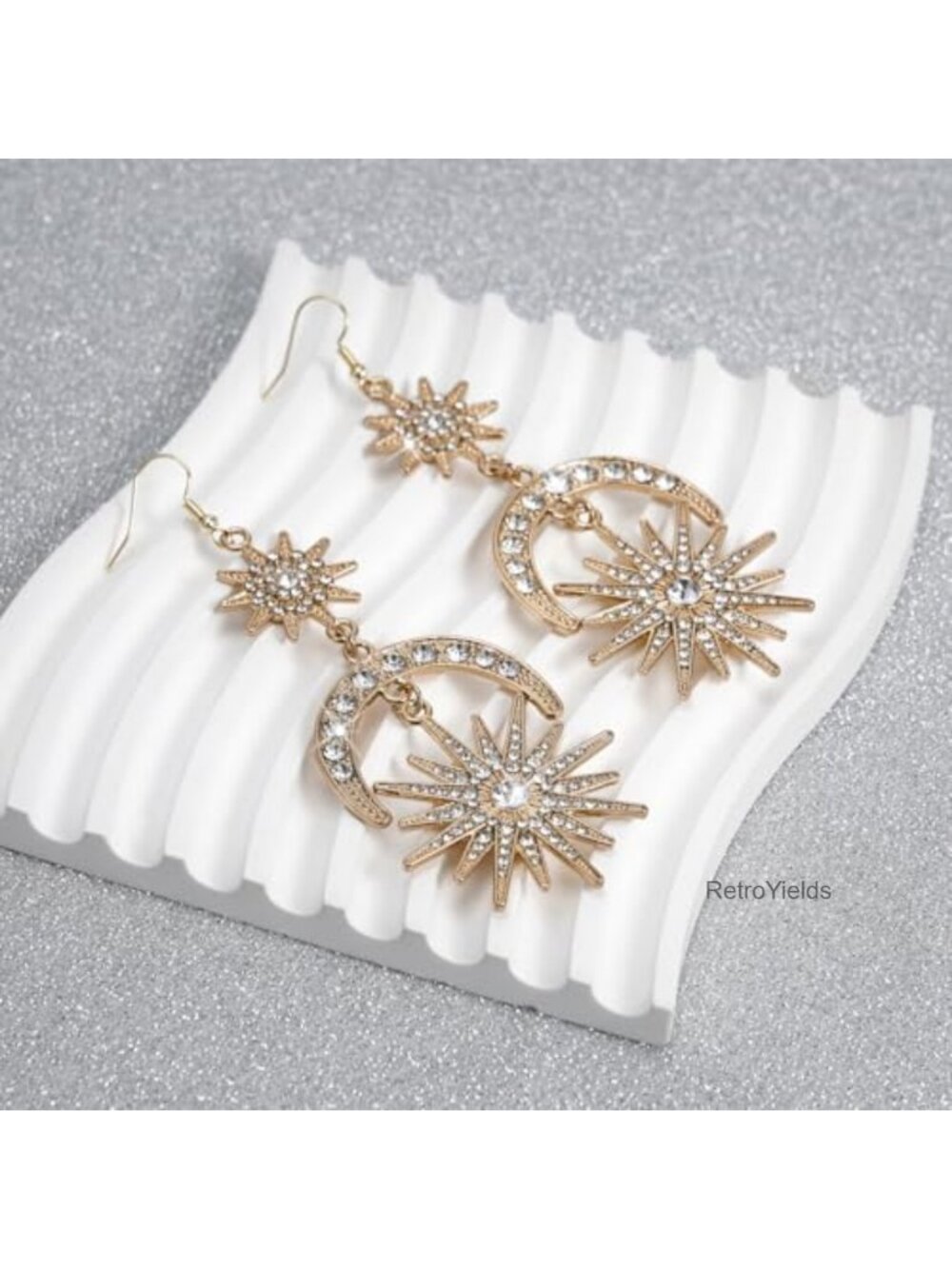 Celestial Sun Moon Star Dangle Earrings Hypoallergenic Drop Earrings View 4